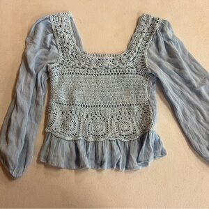 Sim & Sam Elegant Boho Blue Crochet Women Top - Size S